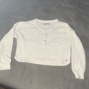 Hollister White Button-Up Crop Top